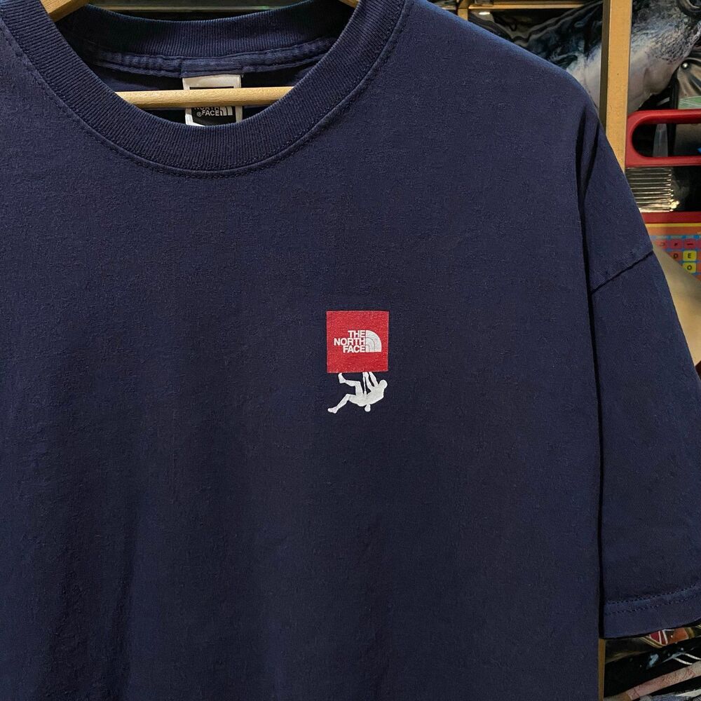 Vintage Y2K The North Face Red Box Climber Logo T Shirt Navy Blue Mens XL